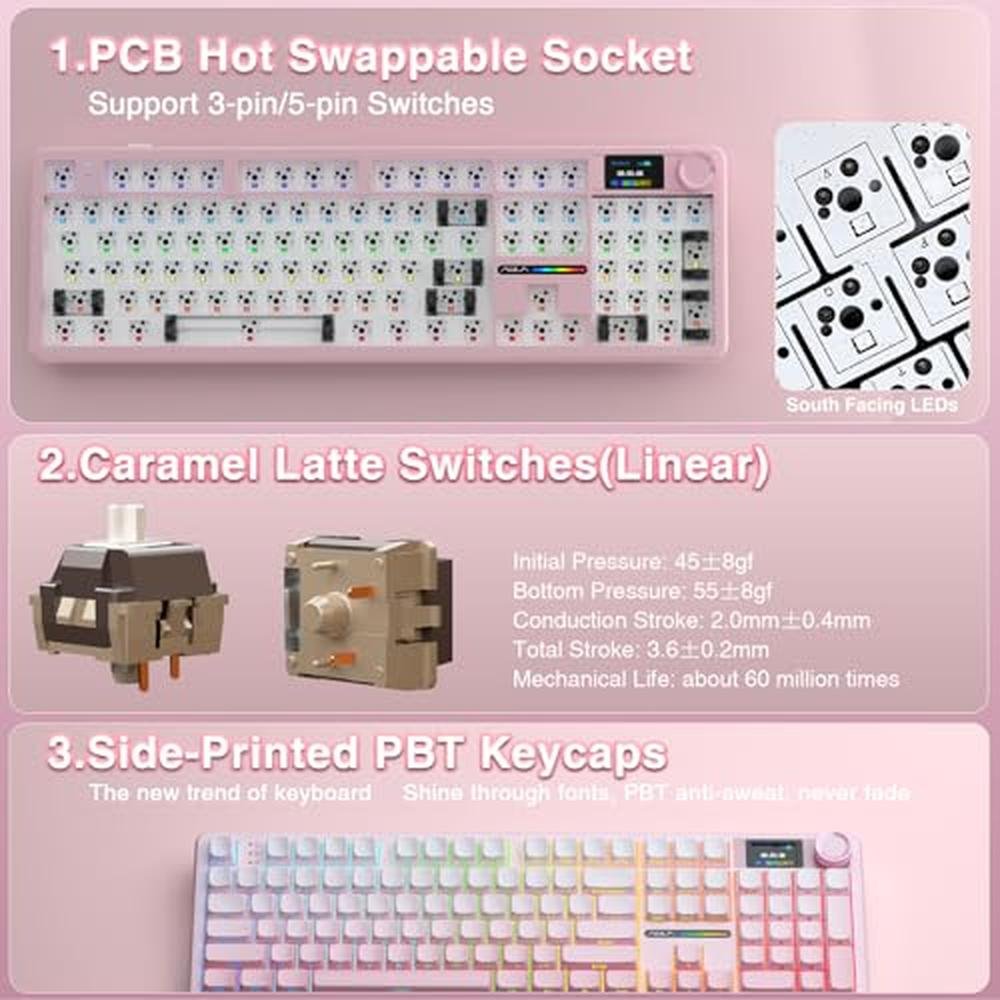 Keyboard Pink: AULA F108 PRO Wireless Mechanical Keyboard – Packaging