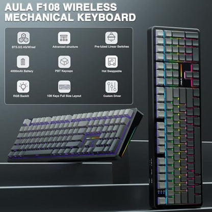 Keyboard AULA F108: AULA Wireless Mechanical Keyboard Full – Side View