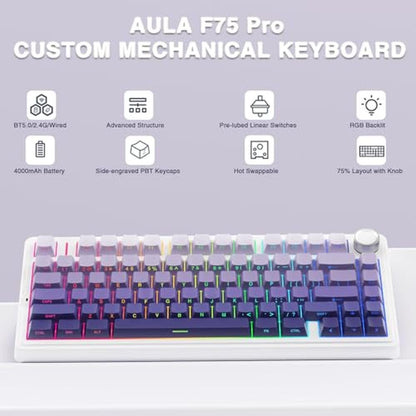 Mechanical Keyboard: AULA F75 Pro Wireless 75% Hot – Side View