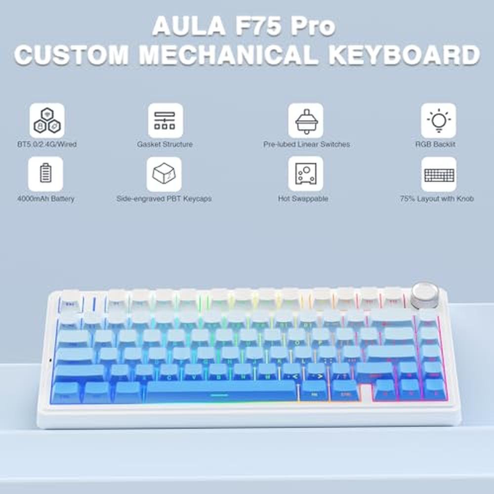 Mechanical Keyboard: AULA F75 Pro Wireless 75% Hot – Side View