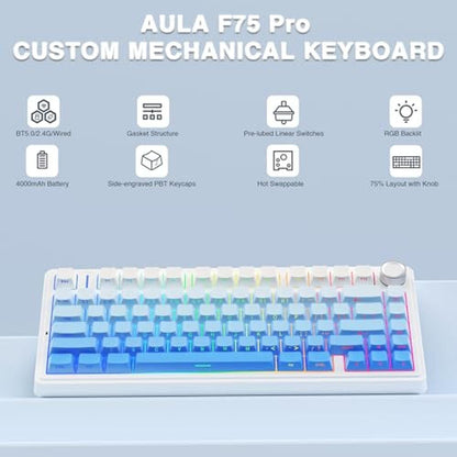 Mechanical Keyboard: AULA F75 Pro Wireless 75% Hot – Side View