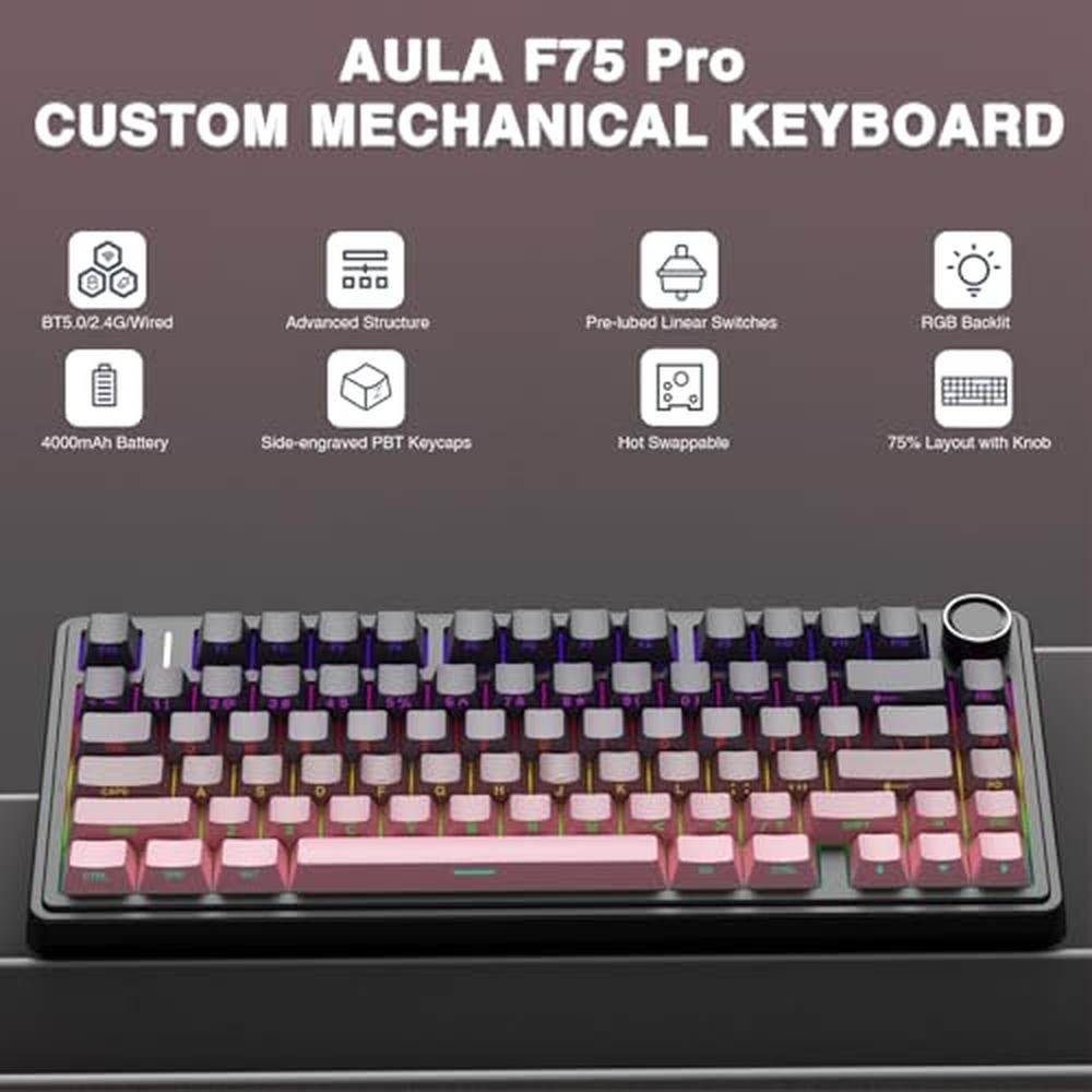 Mechanical Keyboard: AULA F75 Pro Wireless 75% Hot – Side View