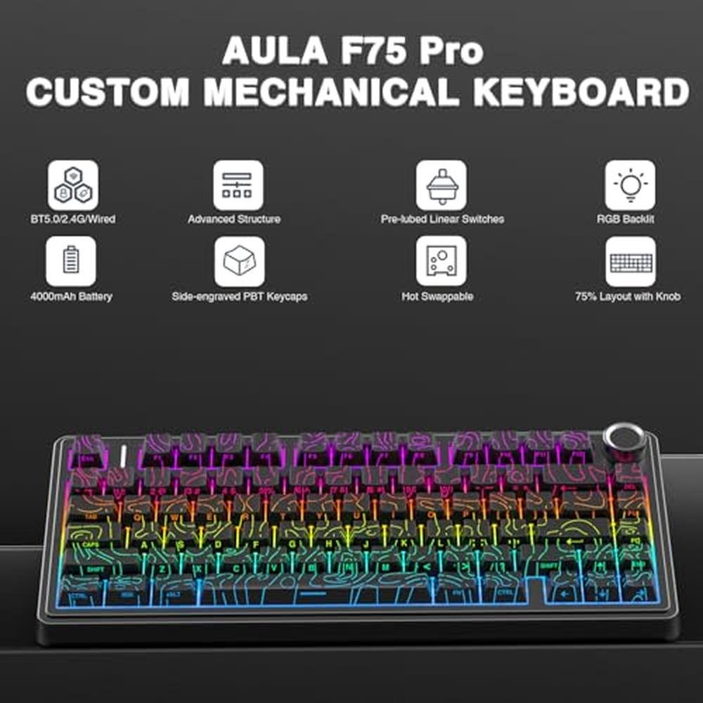 Keyboard AULA: AULA F75 Pro Wireless Mechanical Keyboard – Side View