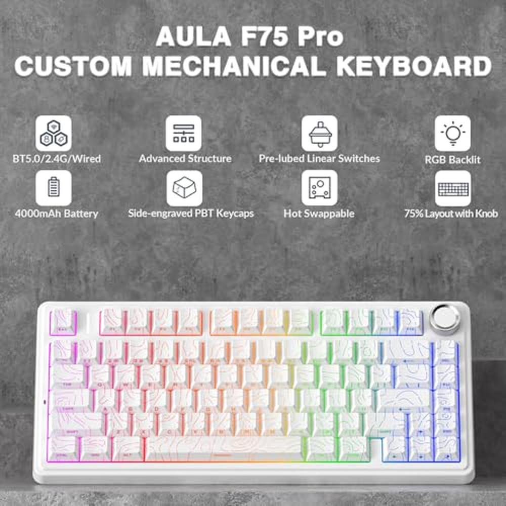 Keyboard AULA: AULA F75 Pro Wireless Mechanical Keyboard – Side View