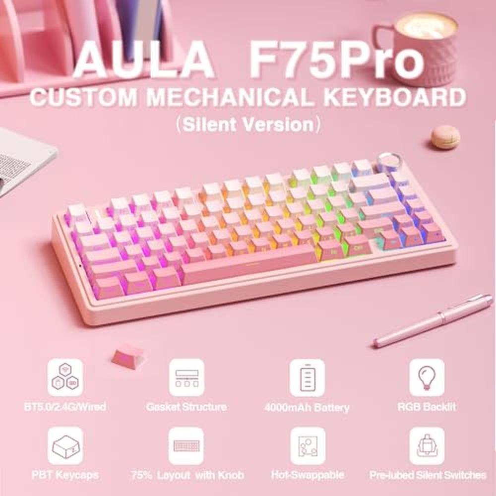 Keyboard AULA: AULA F75 Pro Wireless Mechanical Keyboard – Side View