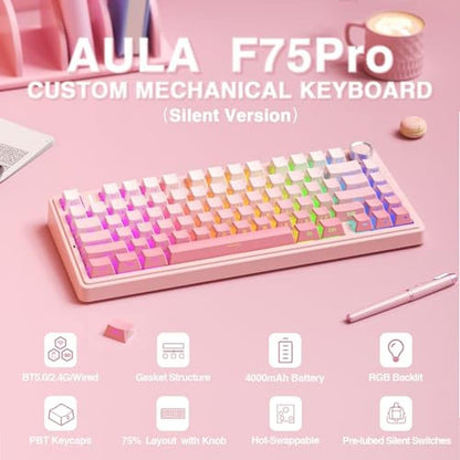 Keyboard AULA: AULA F75 Pro Wireless Mechanical Keyboard – Side View