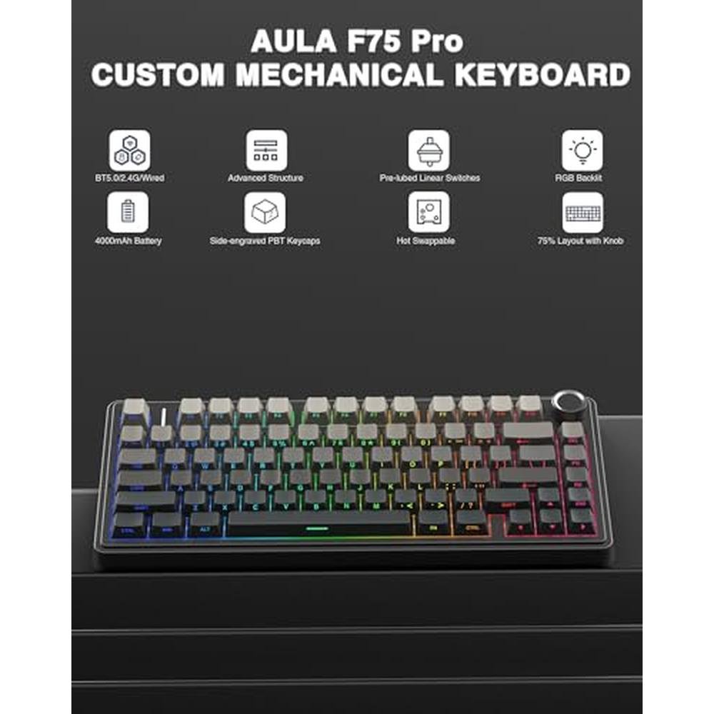 Mechanical Keyboard: AULA F75 Pro Wireless 75% Hot – Side View