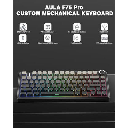 Mechanical Keyboard: AULA F75 Pro Wireless 75% Hot – Side View
