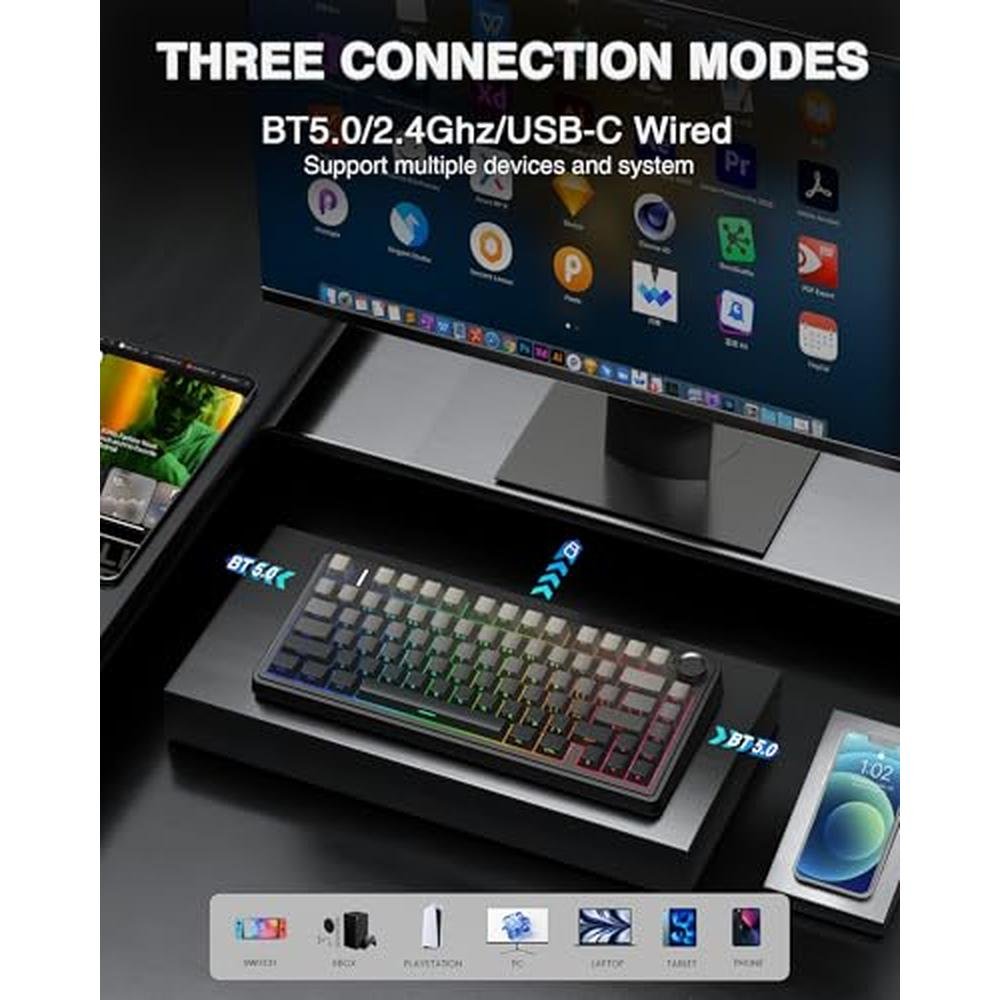 Mechanical Keyboard: AULA F75 Pro Wireless 75% Hot – Close-up Detail