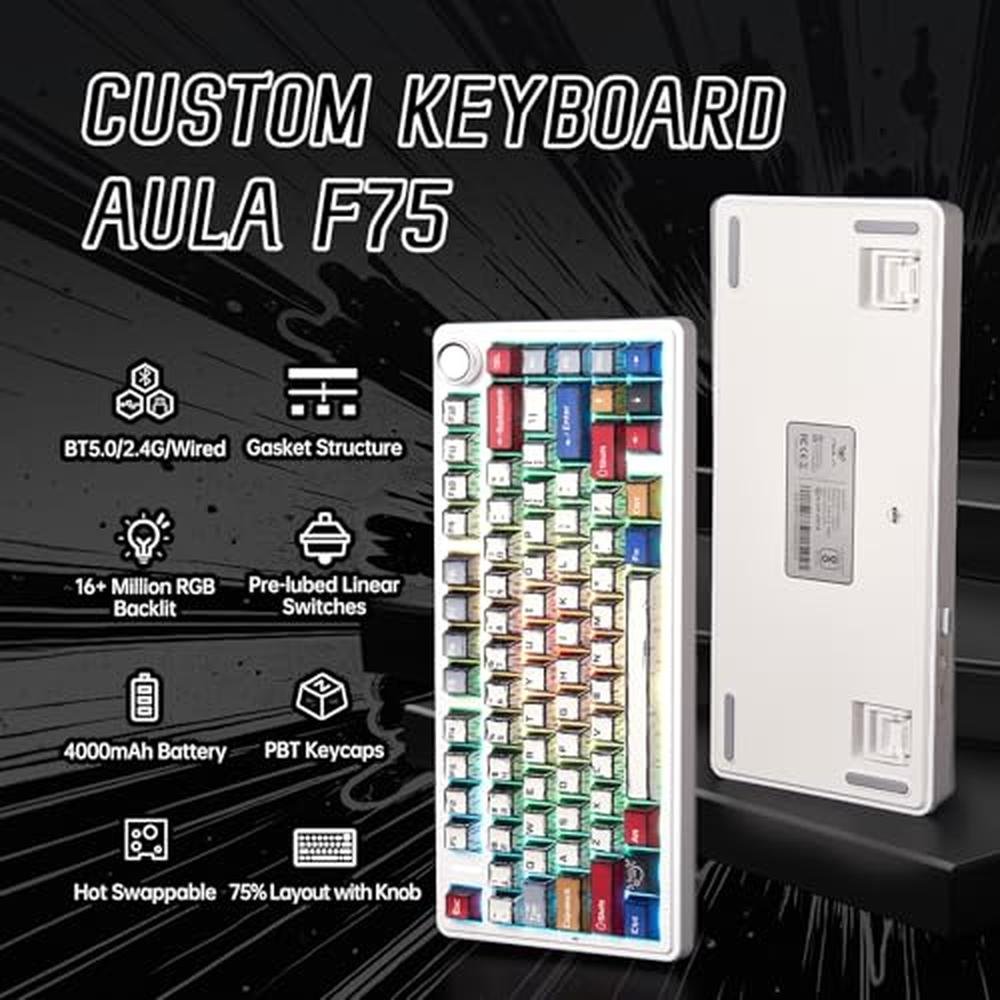 Creamy Keyboard: Aula F75 Wireless Mechanical Keyboard 75% – Side View