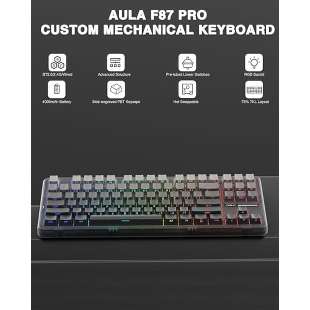 Keyboard AULA F87 Pro: Wireless Mechanical Keyboard – Side View