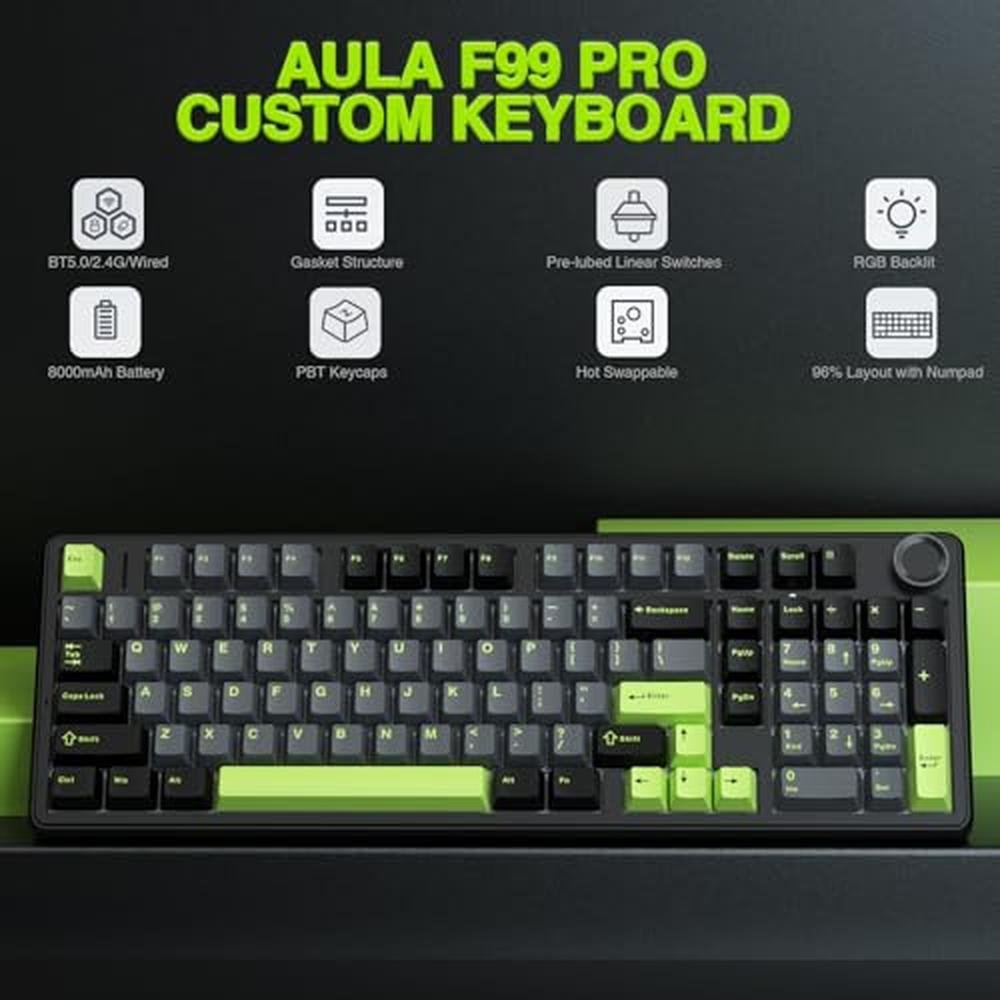 Keyboard AULA F99 Pro: Wireless Mechanical Keyboard with – Side View
