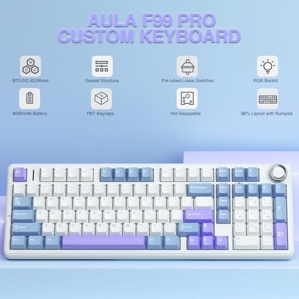 Keyboard AULA F99 Pro: Wireless Mechanical Keyboard with – Side View