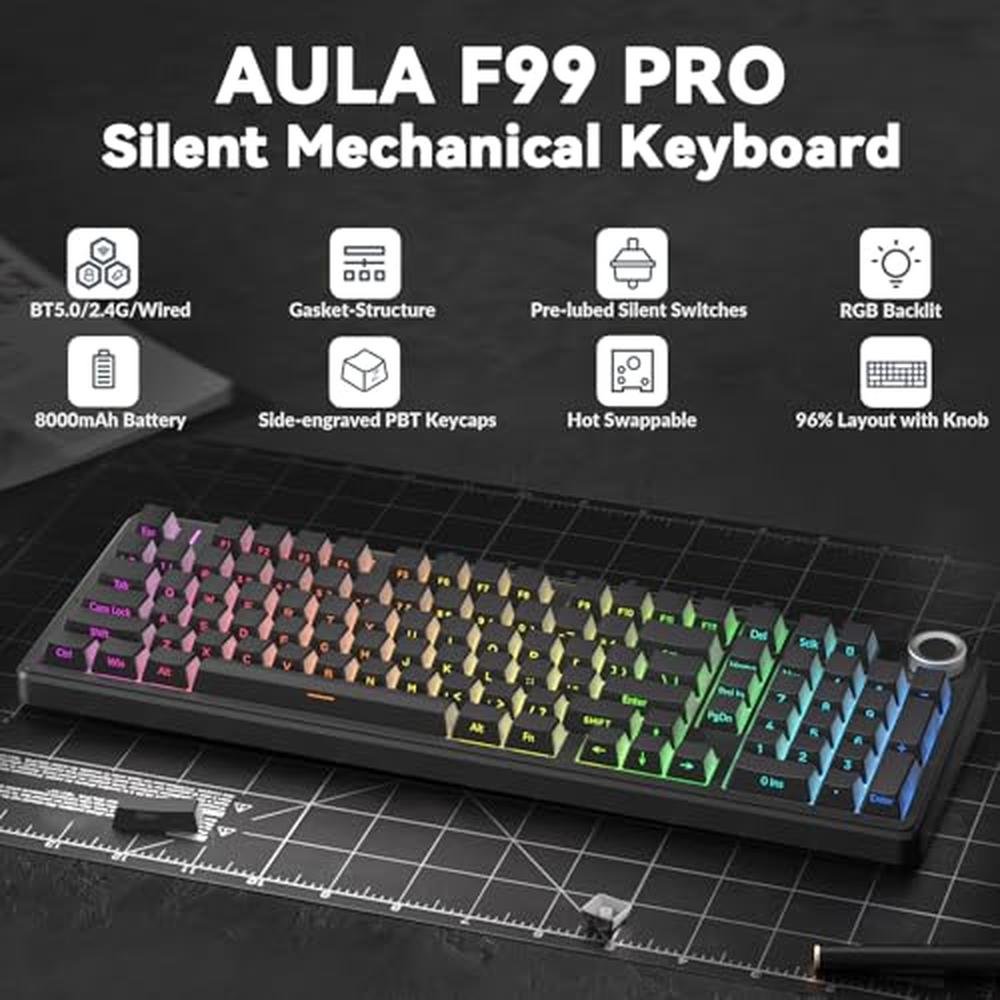 Keyboard Black: AULA F99 Pro Wireless Mechanical Keyboard – Side View
