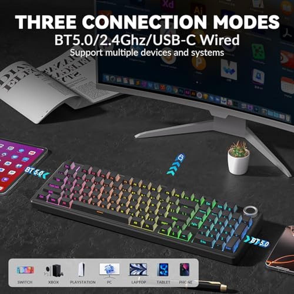 Keyboard Black: AULA F99 Pro Wireless Mechanical Keyboard – Close-up Detail