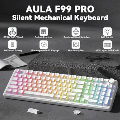Keyboard White: AULA F99 Pro Wireless Mechanical Keyboard – Side View
