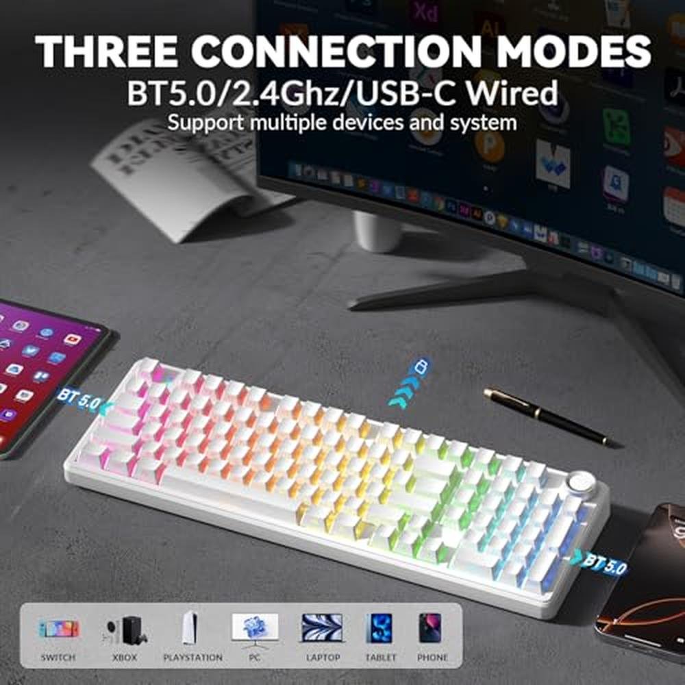 Keyboard White: AULA F99 Pro Wireless Mechanical Keyboard – Close-up Detail