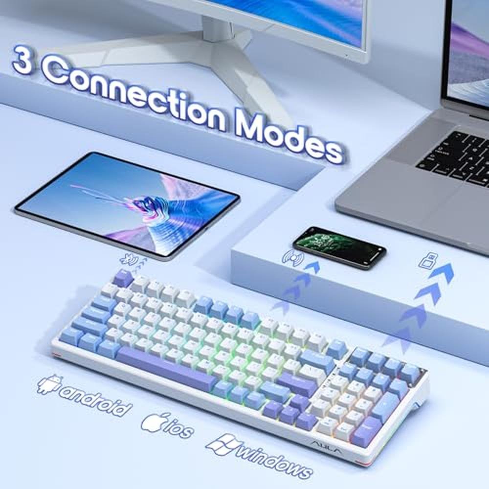 Mechanical Keyboard: AULA 99-Key Tri-Mode Wireless Gaming – Side View
