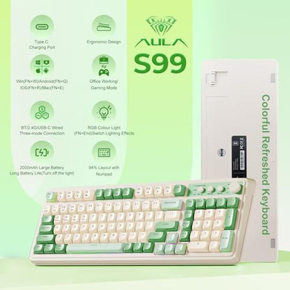 Keyboard Aula: AULA S99 Gaming Keyboard Wireless Computer – Side View