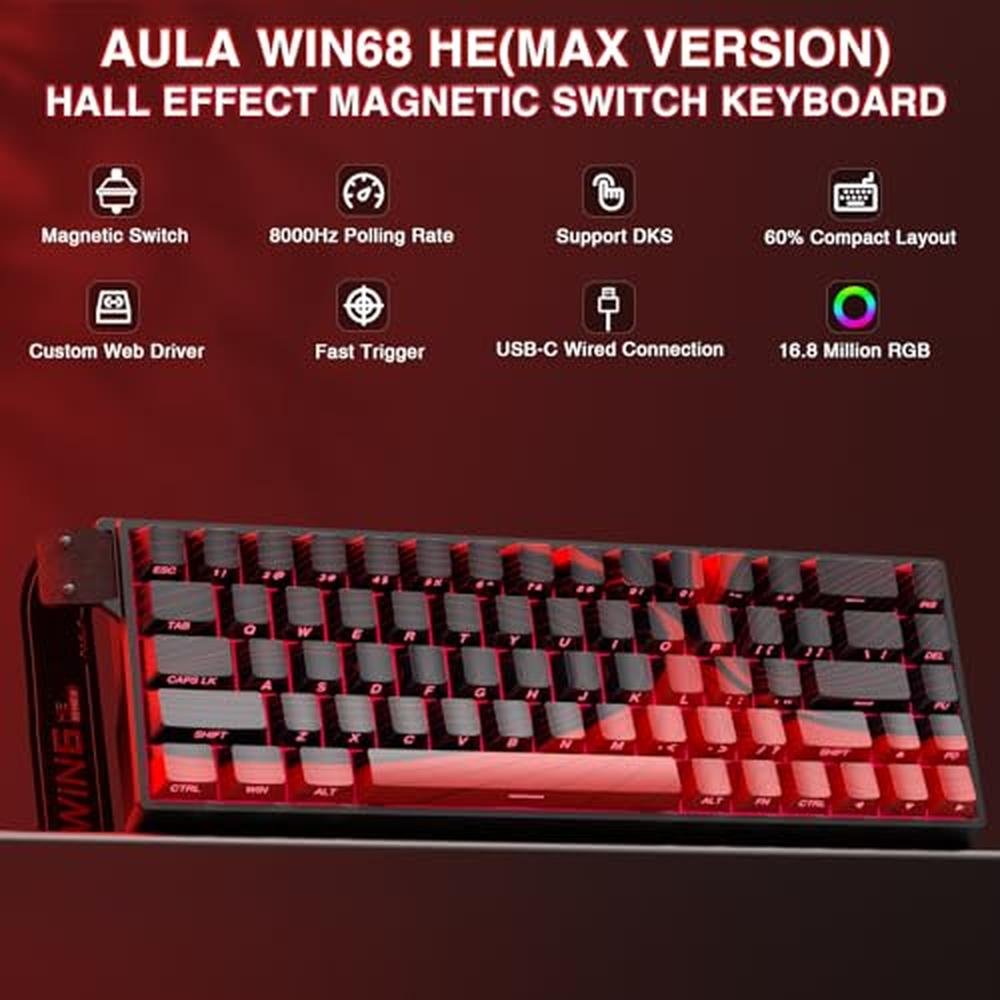 Gaming Keyboard: AULA WIN68 HE MAX Hall Effect Magnetic – Side View