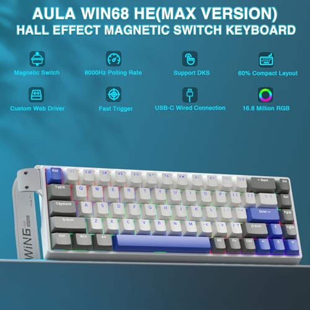 Gaming Keyboard: AULA WIN68 HE MAX Hall Effect Magnetic – Side View