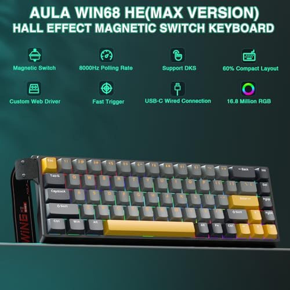 Gaming Keyboard: AULA WIN68 HE MAX Hall Effect Magnetic – Side View