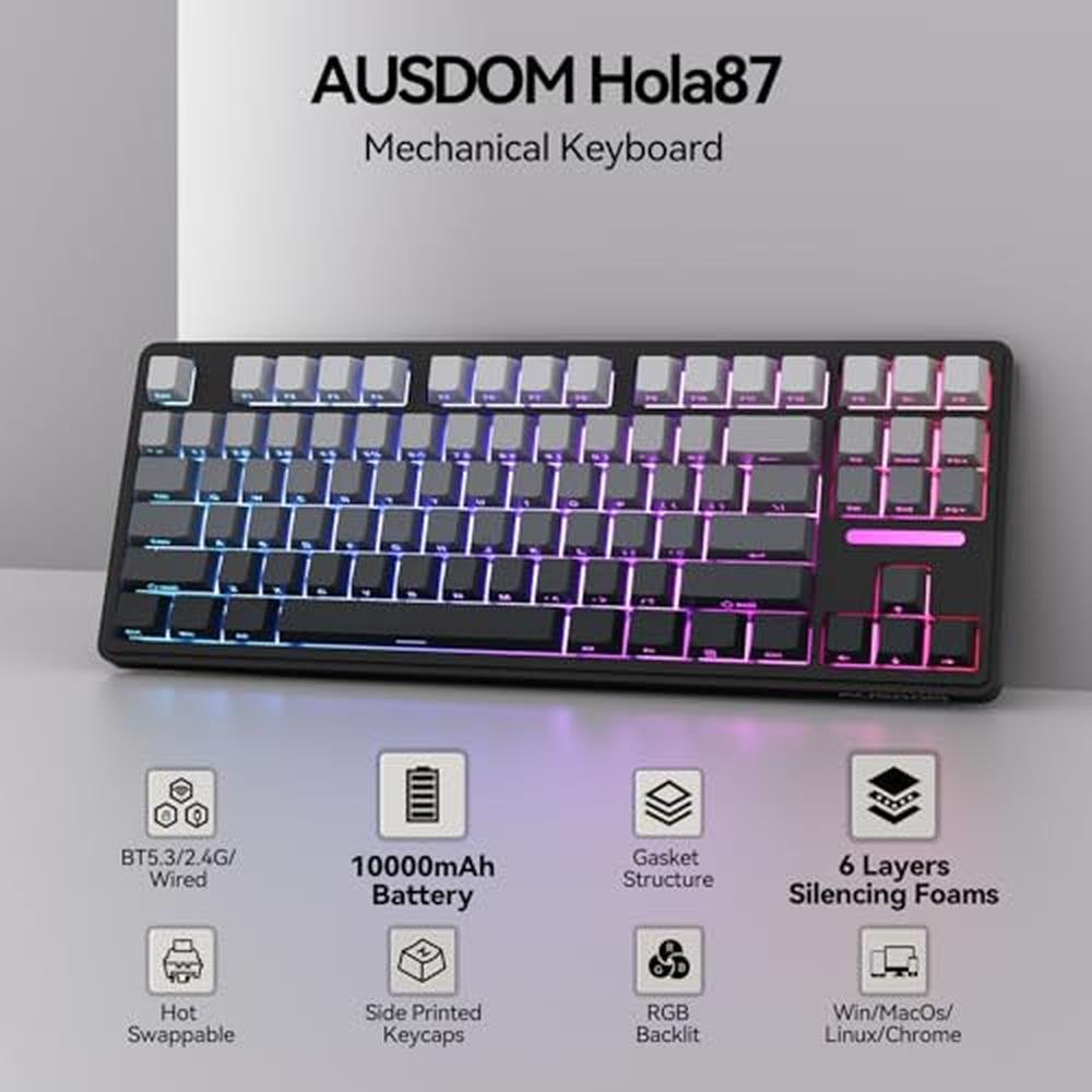 Keyboard Ausdom: AUSDOM H87 Wireless Mechanical Keyboard – Side View