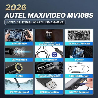 Autel Camera: Autel MaxiVideo MV108S Digital Inspection – Side View