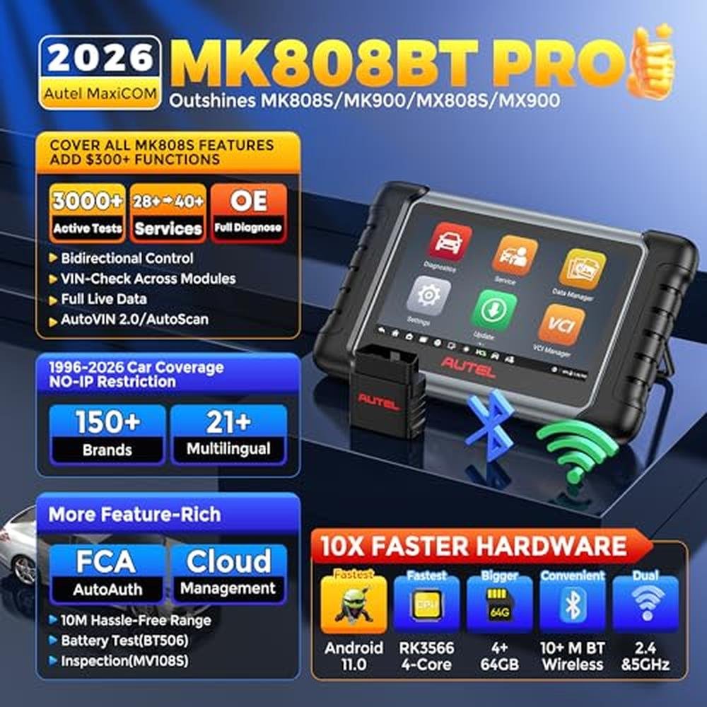 Autel Scanner: Autel MaxiCOM MK808BT PRO Bidirectional – Side View
