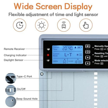 Automatic Chicken Door: PAWARDO LCD Display 5 Modes Timer – Close-up Detail