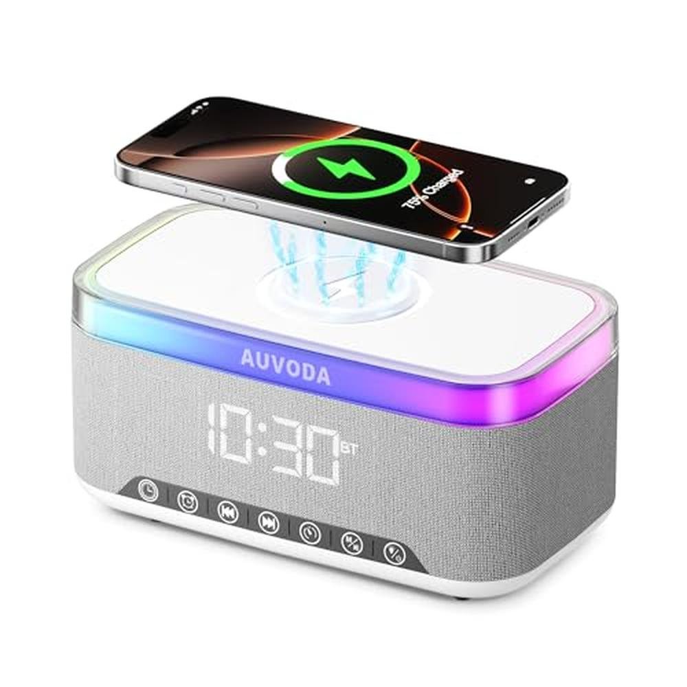 White Auvoda S300: 10W Stereo Bluetooth Speaker with 15W – Front View