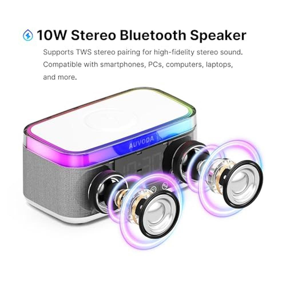 White Auvoda S300: 10W Stereo Bluetooth Speaker with 15W – Close-up Detail