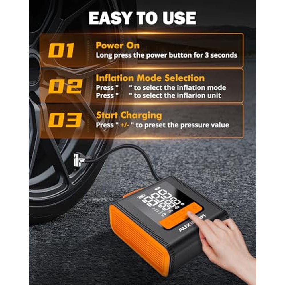Air Car Accessory: AUXBEAM H4 Portable Air Compressor – In Use