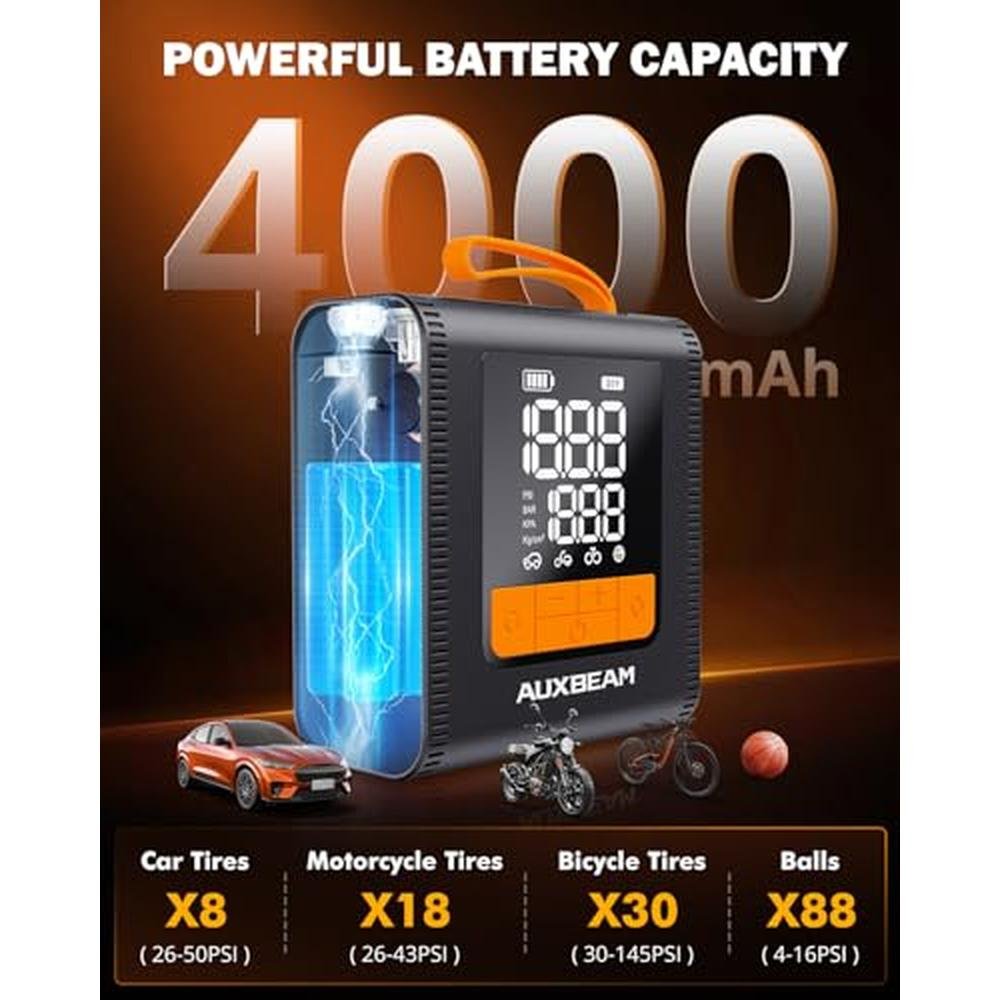 Tire Air: AUXBEAM H4 Portable Air Compressor 150PSI – Side View