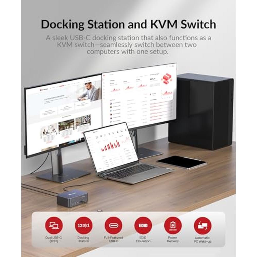 KVM Access: AV Access KVM Switch 2 Monitors 2 Computers – Side View