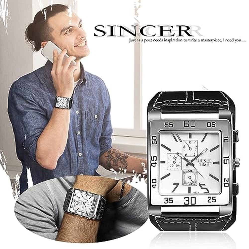 Avaner Men's Leather Square Watches – Side View