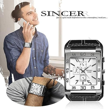 Avaner Men's Leather Square Watches – Side View