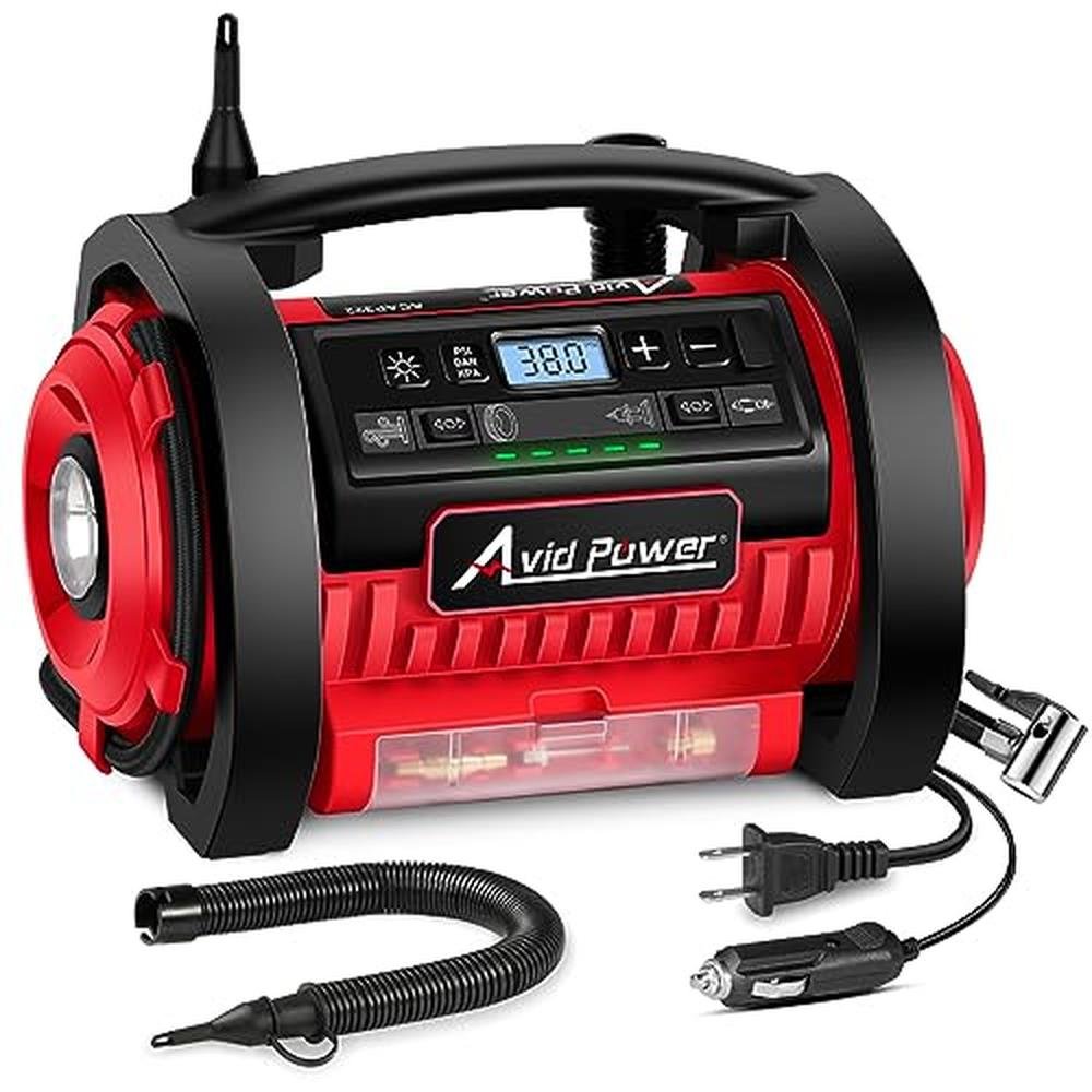 Tire Air: AVID POWER Tire Inflator Portable Air Compressor – Front View