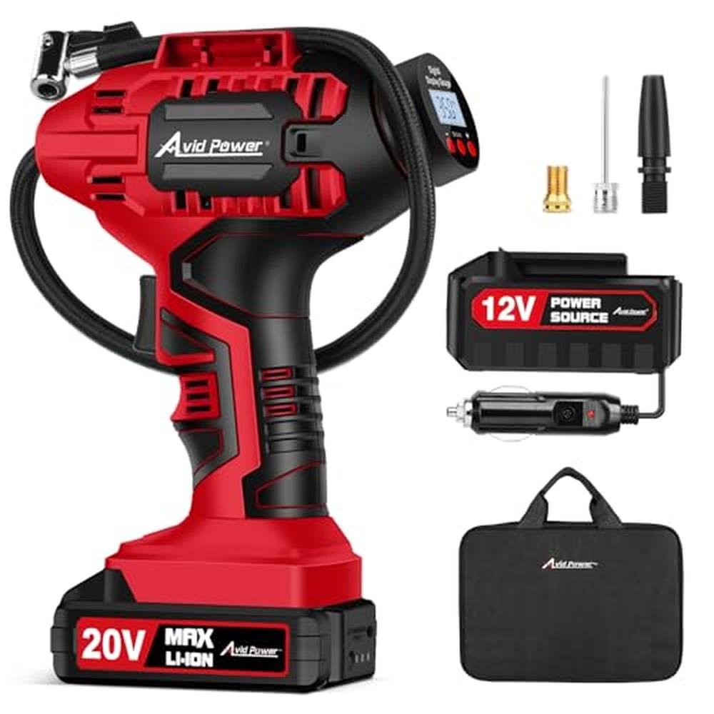 Tire Air: AVID POWER 20V Cordless Tire Inflator Portable – Front View