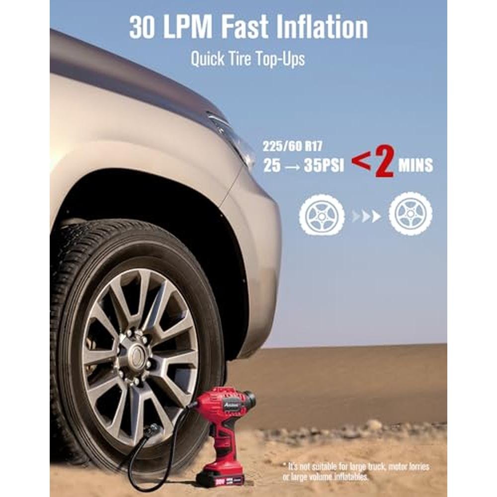 Tire Air: AVID POWER 20V Cordless Tire Inflator Portable – Side View