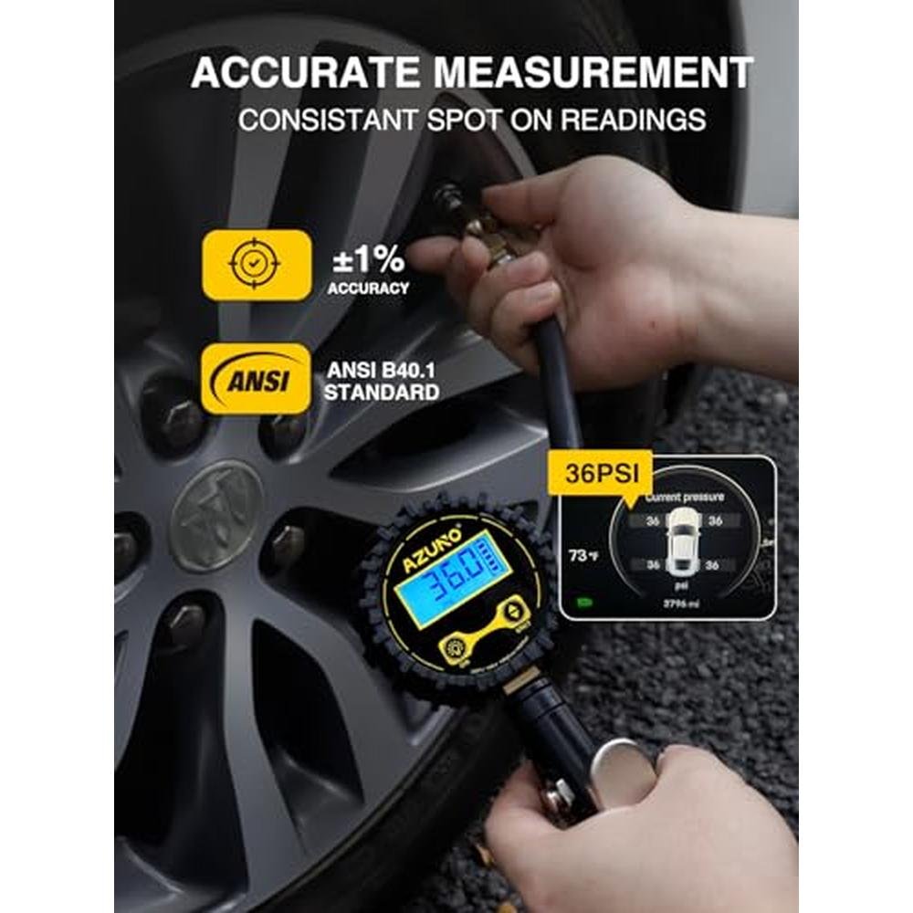 Air Azuno: AZUNO Digital Tire Inflator with Pressure Gauge – Side View