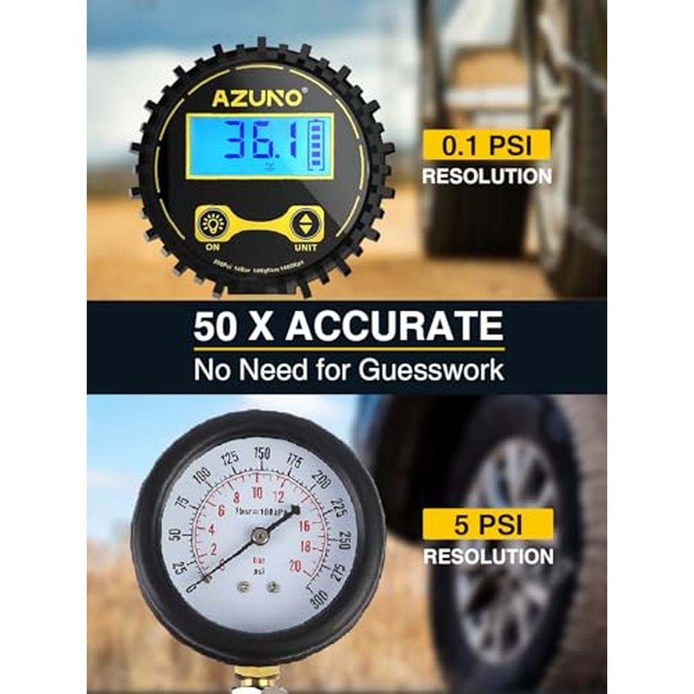 Air Azuno: AZUNO Digital Tire Inflator with Pressure Gauge – Close-up Detail
