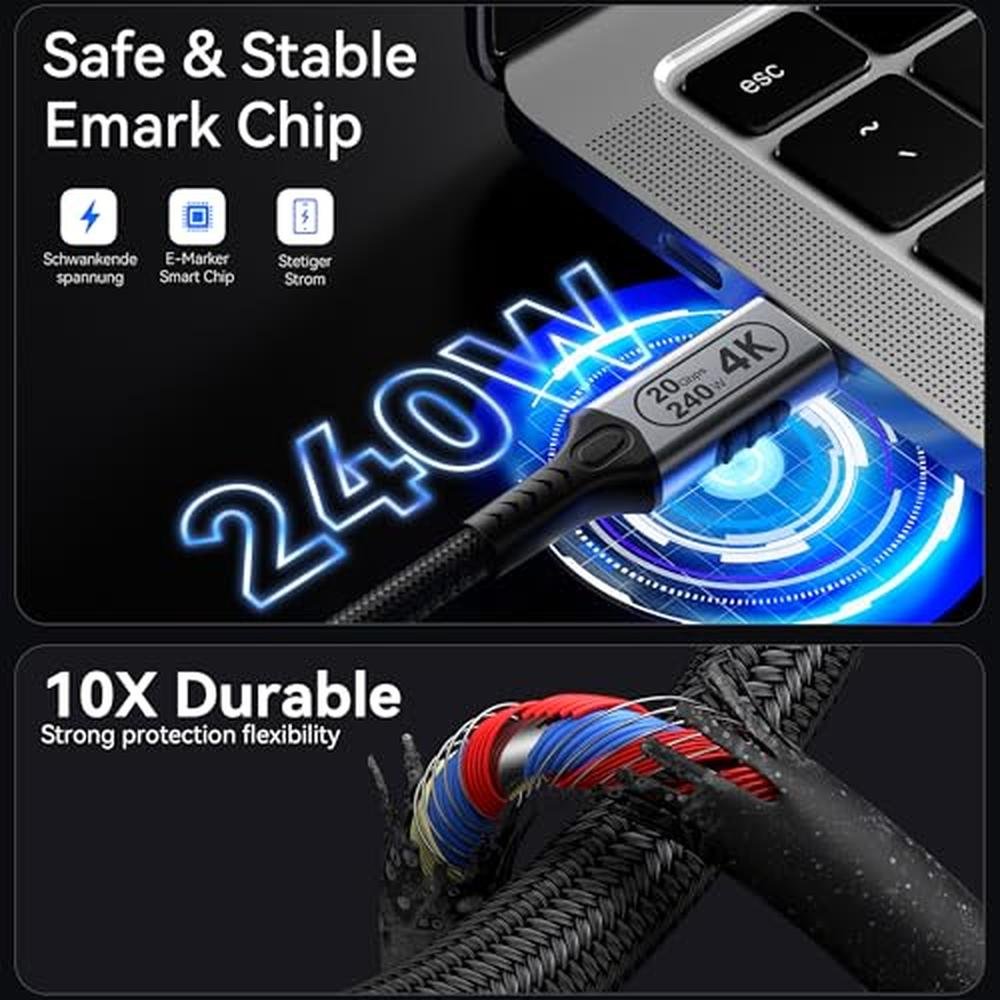 BAWIOFIAU 10ft USB-C to USB-C Cable – Close-up Detail