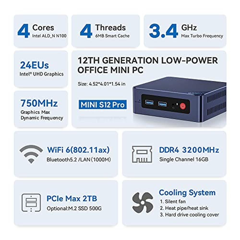 Dual Home PC: Beelink Mini S12 12th Gen Quad Core N95 – Close-up Detail