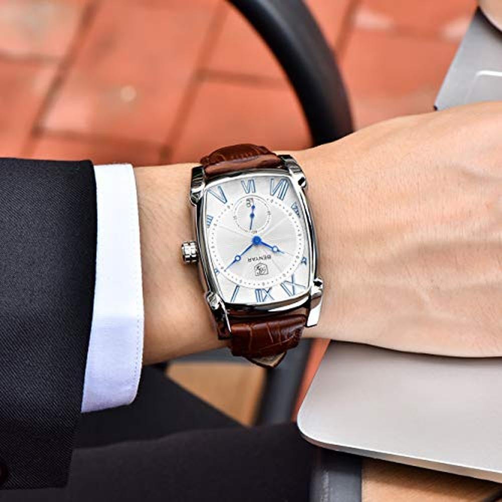 Men's Benyar Watch: Benyar Rectangle Wrist Watch with – Close-up Detail
