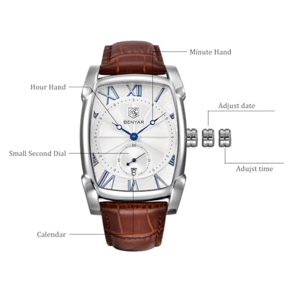 Men's Benyar Watch: Benyar Rectangle Wrist Watch with – Packaging