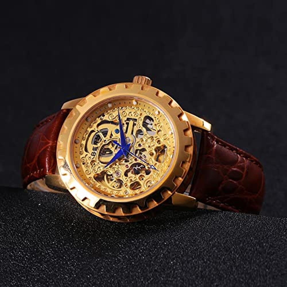 BERNY Gold Watches for Men: Automatic Mechanical Wristwatch – Side View