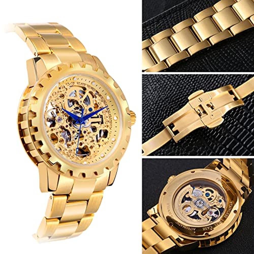 Gold BERNY Watches for Men: Automatic Mechanical Skeleton – Side View