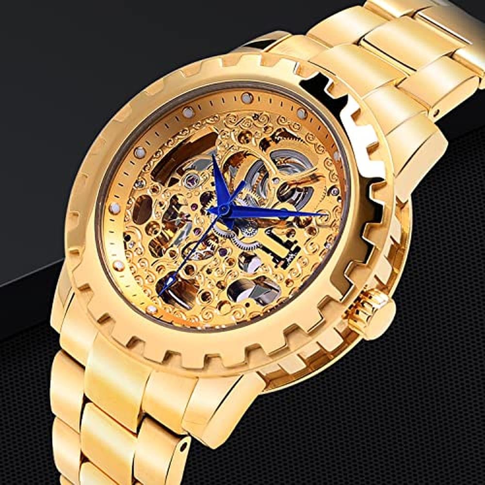Gold BERNY Watches for Men: Automatic Mechanical Skeleton – Close-up Detail