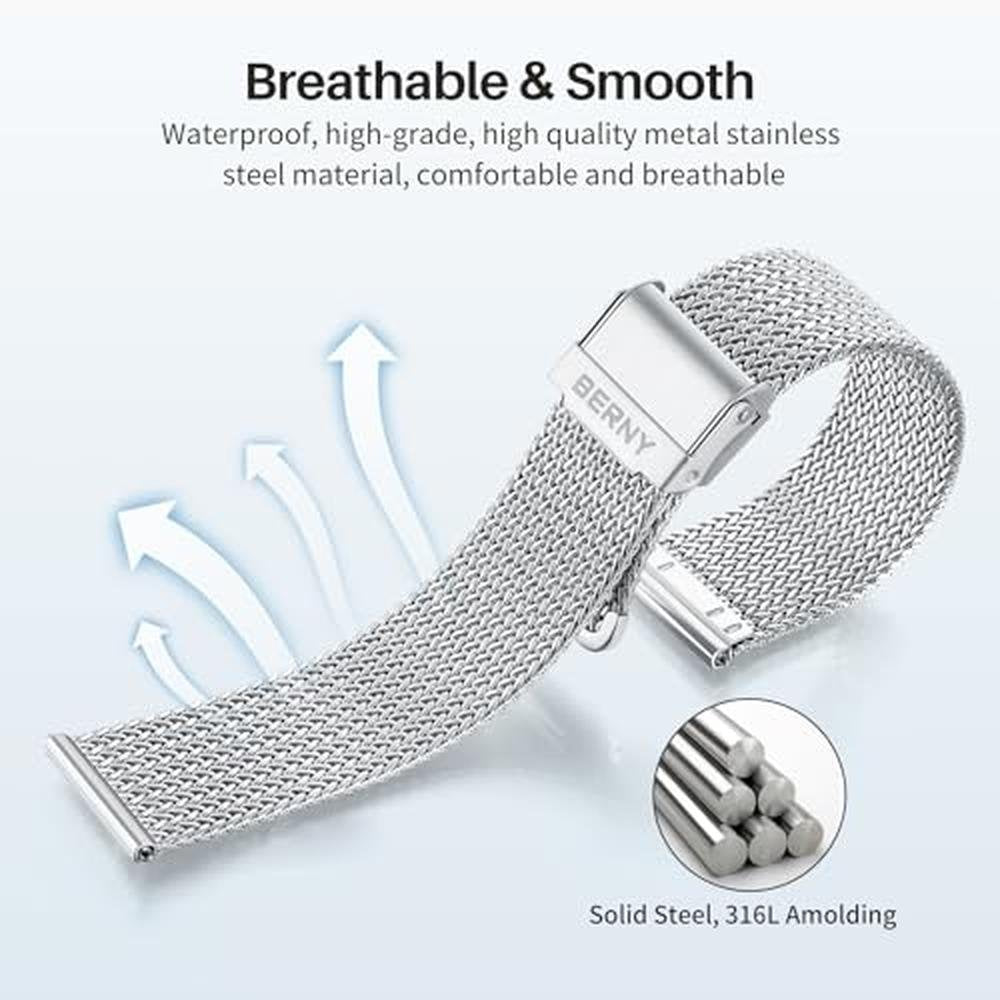 Watch Berny: Berny Stainless Steel Mesh Watch Band for Men – Side View